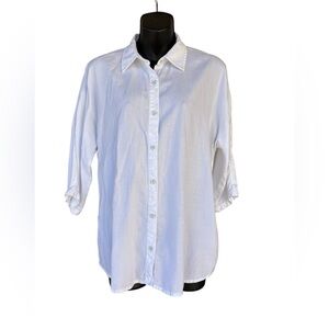 Coldwater creek women’s white button down collar shirt 3/4 sleeves size small